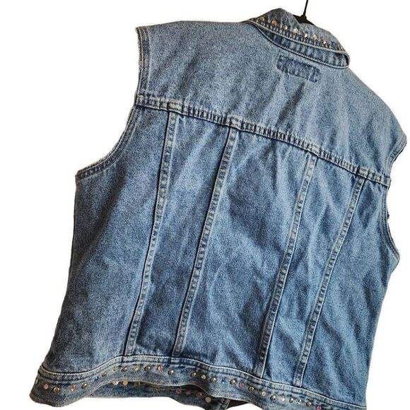 L.A. Blues Vintage Embellished Cotton Denim Vest Pleated Size XL One Of A Kind - Picture 11 of 14